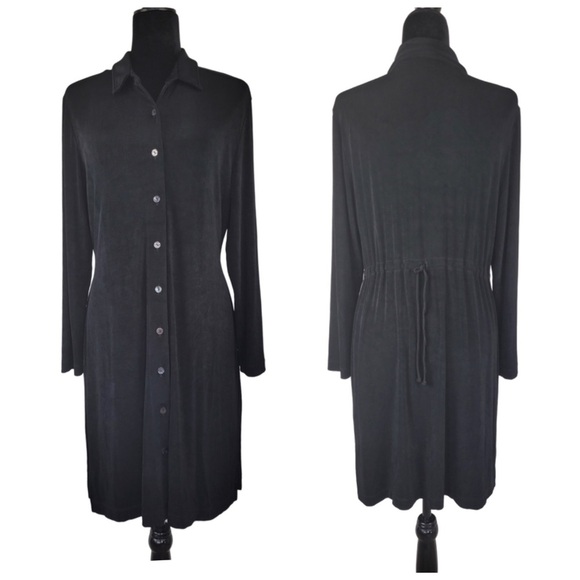 Chico’s Travelers Black Button Front Long sleeve dress with back drawstring 2 - Picture 1 of 15